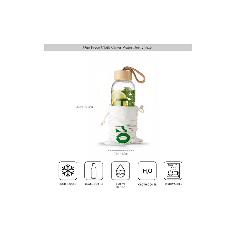 trendmiya Glass Water Bottle with Bamboo Lid - Light and
