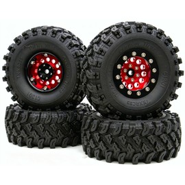 TxxRcss Brass & Aluminum 1.3 Beadlock Wheel Tires Set for 1/24 1/18 RC Crawler (Red Black) YK