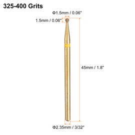 sourcing map 5pcs 325-400 Grits Diamond Grinding Bit 1.5mm Ball Head 2.35mm Shank 1.5mm Length Titanium Plated Stone Sanding Drill Bits Rotary Tool for Nails Grinding Polishing