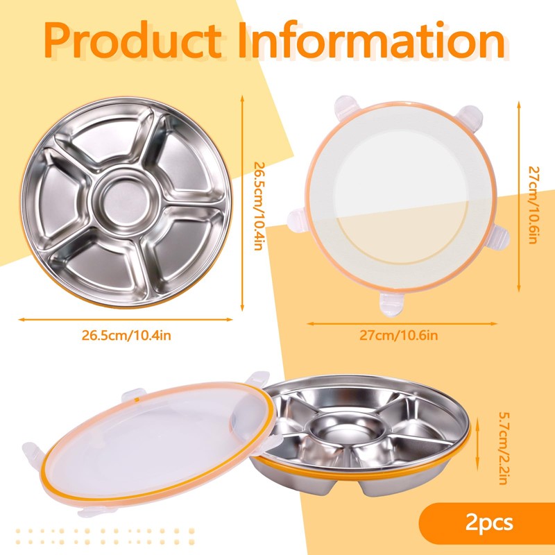 Divided Serving Tray with Lid 6 Compartments, 10.4 Inch Round