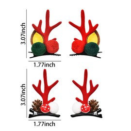 Reindeer Antlers Hairpins for Girls Red Christmas Hair Clip for Women 2Pcs Cute Deer Antlers Hair Pin Barrettes for Toddler Girls with Pine Cone Furry Balls Elk Antler Headpiece for Kids Adults
