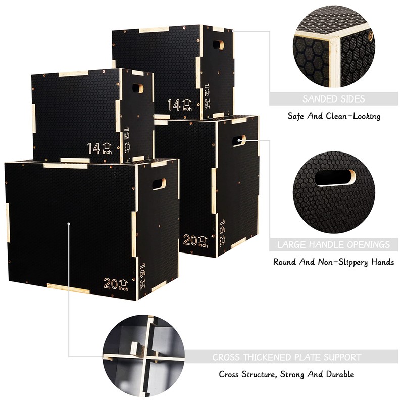 Signature Fitness 3 in 1 Non-Slip Wooden Plyo Box Plyometric