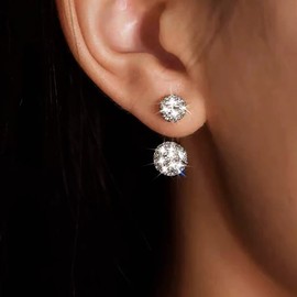 TseenYi Crystal Ear Jacket Earring Silver Rhinestone Jacket Earring Boho CZ Front Back Earring Shiny Crystal Jacket Earring Bridal Rhinestone Stud Earrings Jewellery for Women and Girls