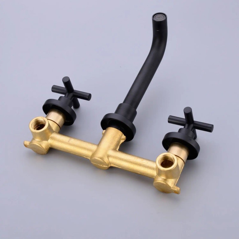Modern Wall Mount Bathroom Sink Faucet Matte Black 2 Handle