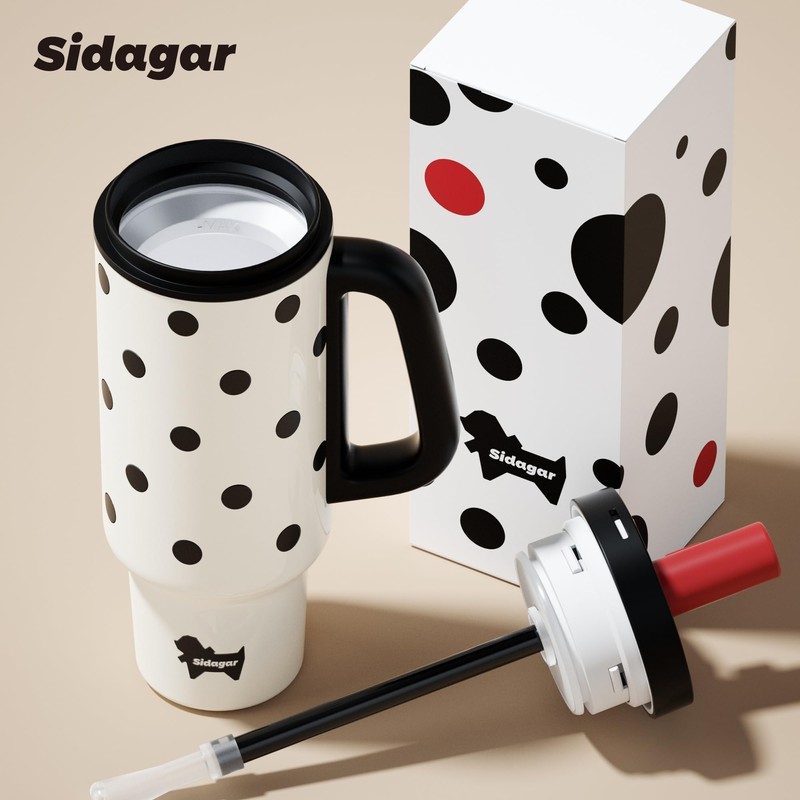 Sidagar 36oz Insulated Tumbler with Straw, Ceramic Water Bottle Travel