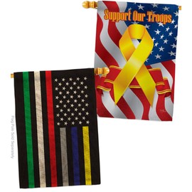 US First Responders Line Burlap House Flags Pack EMT Paramedic EMS Nurse Emergency Medical Technician Supoort Support Our Troops Small Decorative Gift Yard Banner Double-Sided Made In USA 28 X 40