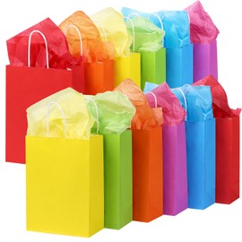 OUTUXED 30pcs Paper Gift Bags with 30 Tissues Bulk, 6 Colors Party Favor Bags with Handles, Small Goodie Bags Gift Bags for Birthday, Baby Shower, Party Supplies and Crafts