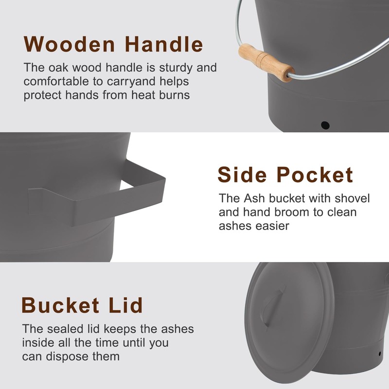 BRIAN & DANY Ash Bucket with Lid, 2.6 Gallon Fireplace