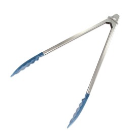 Fackelmann 670439 10 Kitchen Tongs Serving Salads, Food, Pastries, Multi-Purpose Elegant Stainless Steel Scoops PP, Max. 100 °C, 30 cm, 1 Piece Elemental, Stainless Steel Polypropylene, Blue