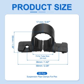 PATIKIL Suspension Pipe Clamps 3/4 Inch, 50 Pack Standard Tubing Supports for Pex Copper CPVC Pipe, Black