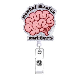 Mental Health Matters Brain Badge Reel Retractable Accessories for Work Psych Neuro Nursing Student Funny Badge Holder with Alligator Clip Medical Assistant CNA RN Badge Clip for ID Card