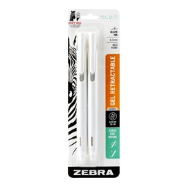 Zebra Pen bLen Retractable Gel Pen, White Barrel, Medium Point, 0.7mm, Black Ink, 2-Pack (41402)