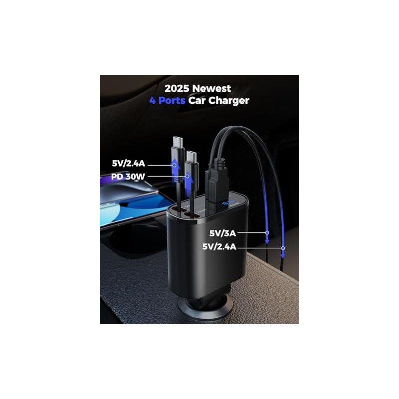 SUPERONE Retractable 4-in-1 Car Charger with Fast Charging