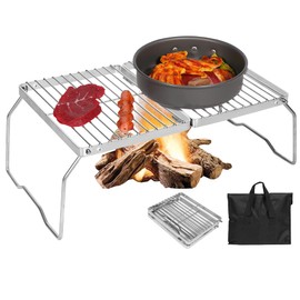 REDCAMP Folding Campfire Grill 304 Stainless Steel Grate, Adjustable Height Portable Camping Grill with Carrying Bag for Outdoor Cooking BBQ