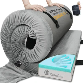 KingChii CertiPUR-US Memory Foam Camping Mattress, Portable Roll Up Travel Sleeping Pad & Floor Mattress, Cot Guest Bed for Sleepover with Waterproof Cover & Travel Bag