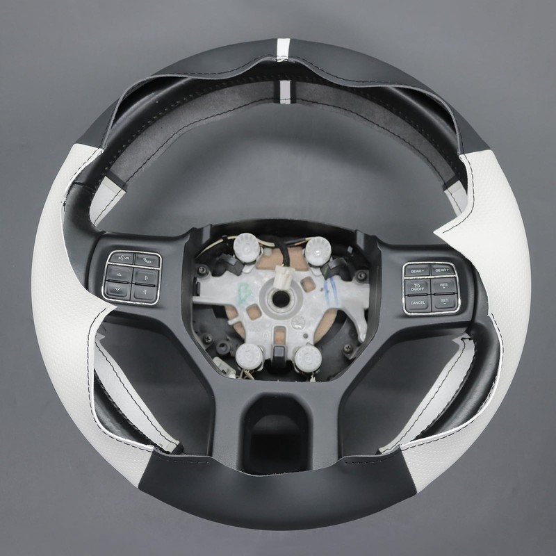 MEWANT DIY Stitched White Leather Steering Wheel Cover Wrap for