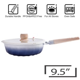MGC Deep Frying Pan,With Lid (2.8 qt, 9.5 inch), Toxin-Free Non Stick Frying Pans, Versatile skillet, 100% PFOA&PFAS Free, Compatible with All Stovetops Blue