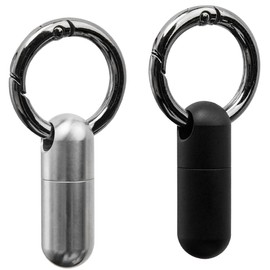 2Pcs Micro Titanium Pill Holder - Waterproof Keychain & Portable Stainless Steel Case for Travel, Purse, and Outdoor Emergency Kit(Silver and Black)