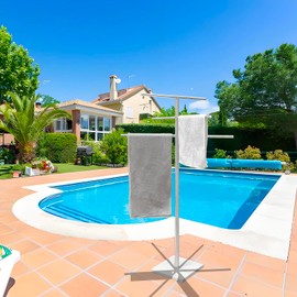 Eadot Marble Base Free Standing Outdoor Towel Rack for Swimming Pool, Hot Tub Or Spa, 304 Stainless Steel 6 Arms Standing Towel Sheet Holder Drying Rack Brushed Nickel