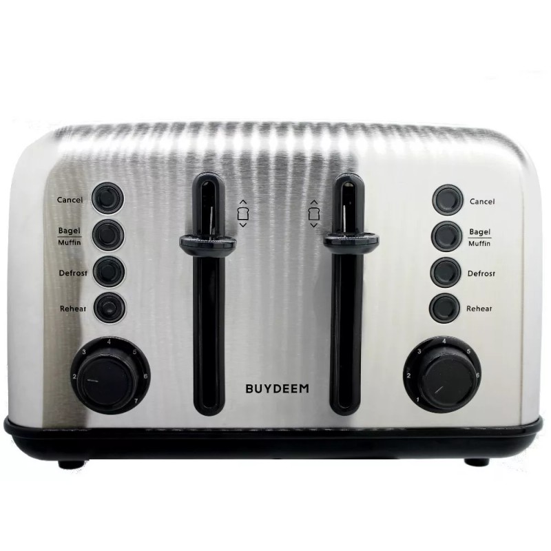 BUYDEEM 4-Slice Toaster, Retro Stainless Steel, Extra Wide Slots  Bagel