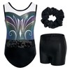 JiAmy Girls Gymnastics Leotards Three Piece Set with Shorts Scrunchie