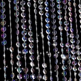 Boshen 2Panels Crystal Beaded Curtain 3FTx6.5FT Door Beads Clear Acrylic Beads Hanging Room Divider 45 Strands Crystal Iridescent Diamond Cut Curtain Doorway Curtain for Party Decor