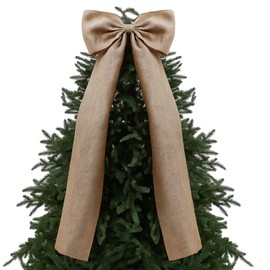 Daifunli 20 x 47 Inches Extra Large Christmas Tree Topper Burlap Bow with Long Streamers Ribbon Rustic Christmas Tree Topper Wreath Bows for Home Xmas Holiday Birthday Wedding Bachelorette Party Decor