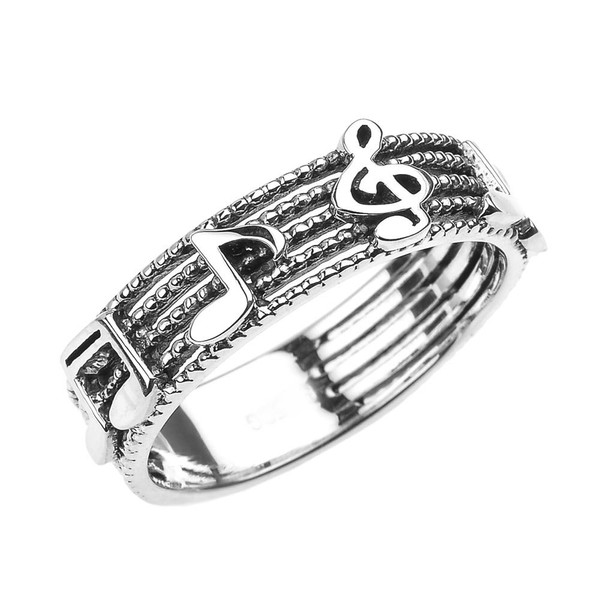 Sterling Silver Treble Clef with Musical Notes Band Ring 6MM(Size