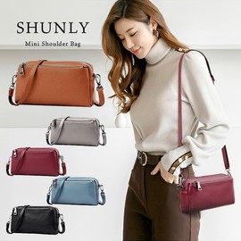 SHUNLY Genuine Leather Shoulder Bag, Mini Smartphone Pouch, Cowhide Leather, Mini Bag, Shoulder Bag, Women's, Women's, Smartphone Shoulder, blue