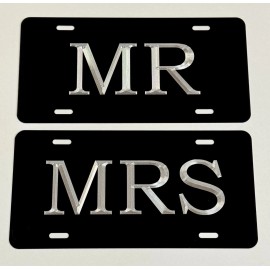 Diamond Etched Products Mr & Mrs Car Tag Set of 2 Diamond Etched Engraved License Plate Wedding Gift