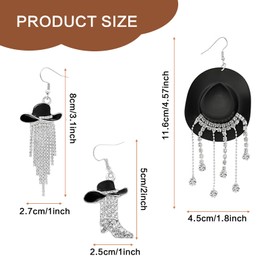 3 Pairs Western Cowgirl Cowboy Hat Earrings Set,Rhinestone Cowboy Boot Earrings,Sparkly Rhinestone Tassels Cowgirl Hat Earrings,Western Earrings for Women,Country Concert Outfits Concho Jewelry Gift