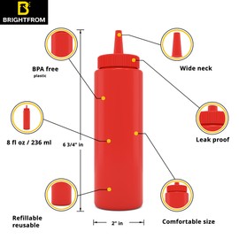 BRIGHTFROM Condiment Squeeze Bottles, RED/YELLOW 8 OZ Empty Squirt Bottle with Wide Neck - Great for Ketchup, Mustard, Syrup, Sauces, Dressing, Oil, BPA FREE Plastic - 2 PACK