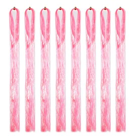 Hair Tinsel Extensions Kit Colorful Glitter Tinsel Hair Heat Resistant Sparkling Fairy Hair Accessories for Women Kids Girls (Light Pink, 42 Inch-8 Pcs)