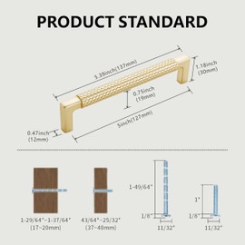 GOFFIDECO 10 Pack 5 inch(128mm) Brushed Gold Cabinet Pulls Knurled Cabinet Handles Cupboard Handles Kitchen Cabinet Hardware for Cupboard Drawer Pulls