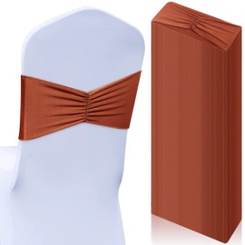 Moukeren 50 Pcs Spandex Chair Sashes Bows Stretch Chair Bands Slider Sashes Elastic Ties Ribbon Covers for Wedding Party Events Ceremony Birthday Banquet Decorations(Rust Red)