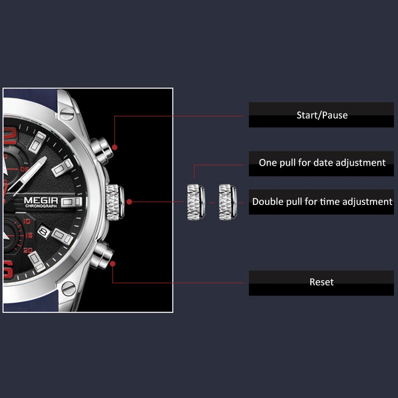 MEGIR 2063 Multifunctional Luminous Chronograph 3ATM Waterproof Men's Sports Watch