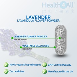 Health4All Lavender 500mg 120 Capsules (not Tablets or Oil) Purest - no additives. Vegan Lavender Capsules for Anxiety, Relaxation and Sleep