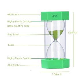 Colorful Sand Timers, Hourglass Sand Timers 5 Minutes Sandglass Timer with Protective Cover for Toothbrush Timer Games Classroom Home Office Cooking(Green+5Min)