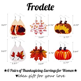 6 Pairs of Thanksgiving Earrings for Women Fall Faux Leather Earrings Pumpkin Turkey Earrings for Thanksgiving Day(6 pairs)