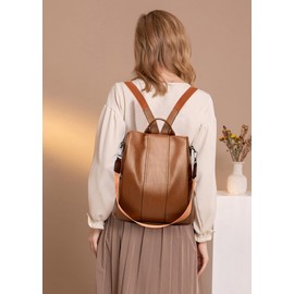 MEIWENMI Women's Bag Backpack Handbag Women Small Anti-Theft Backpack PU Leather Casual Travel Backpack Weekender 55203, brown