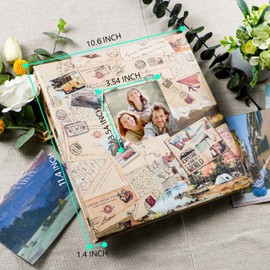 Holoary Travel Scrapbook Album with Metallic Pen Magnetic Self-Stick Page Scrapbook for 3x5 4x6 5x7 6x8 8x10 Hand Made DIY 40 Pages Albums, Printed Cover Memory Book (Travel Theme with Window)