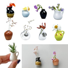 8PCS Mini Ceramic Vase Fridge Magnets for flowers or foliage,Funny Magnetic Flower Vases 3D Plant Magnets for Refrigerator Accessories Kitchen Locker Office Decoration for Mum (8PCS)