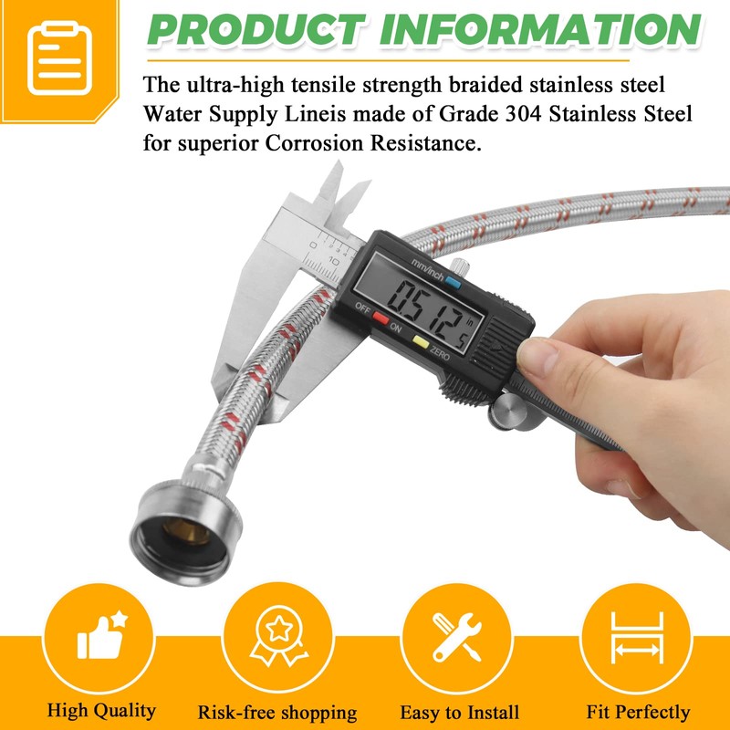 4ft Premium Stainless Steel Washing Machine Hoses Burst Proof 2