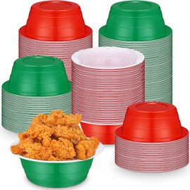 SiliFine 100 Pcs Christmas Plastic Bowls 23 oz Disposable Salad Plastic Serving Christmas Party Supplies Red Dark Green Candy Snack Bowls for Wedding Picnics Birthday