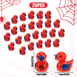 25pcs Tiny Spider Resin Ducks, Small Resin Duck with Spider Web Miniature Garden Decorations Mini Landscape Decor for Home Office Car Decor Festive Gift(Red)