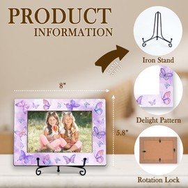 CWIOQPYI Butterfly Friends 4x6 Picture Frame, Small Wooden Photo Frame With Iron Stand, Purple Butterfly Gifts, Horizontal Home Tabletop Desk Decor -B10