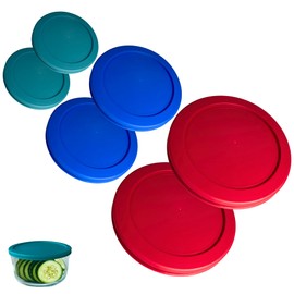 1, 2 & 4 Cup Turquoise, Blue, Red Replacement Lids/Covers for Pyrex, Anchor Hocking & KlareWare Storage Bowls *Lids Only Glass Container Not Included* (6 Pack *Two of Each Size*)
