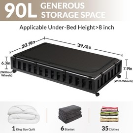 Gashell 2 Pack Bamboo Under Bed Storage with Wheels, 39”x20”x7.8” Lager Under Bed Storage Containers (Black)