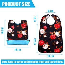 TaoTazon Adult Bibs For Women, 3 PCS Rose Pattern Adult Bib With Option Crumb Catcher, Waterproof & Washable Clothing Protectors For Elderly, Adult, Disabled