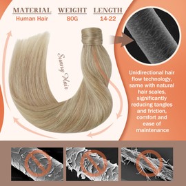 Ve Sunny Ponytail Extension Human Hair Blonde Real Hair Ponytail Extension Warm Ash Blonde Highlights Bleach Blonde Human Hair Ponytail Extensions Short Ponytail Real Hair Highlights 80g 14inch